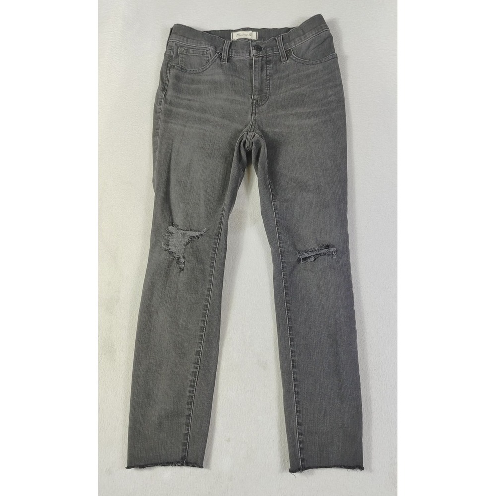 Madewell 9 Inch Skinny‎ Jeans Womens 26P Gray Mid Rise Distressed Raw Hem Ankle